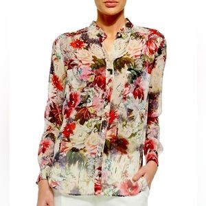 HAUTE HIPPIE COLLECTION. ROSE FLORAL SILK BLOUSE